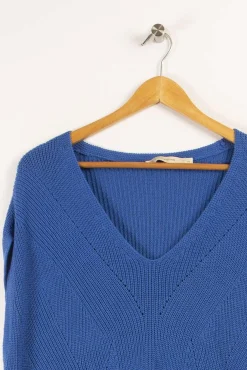 Store La Fée Maraboutée Pull sans manches côtes perlées - L/40 Bleu