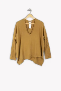 Clearance La Fée Maraboutée Pull V moutarde - L/40 Jaune