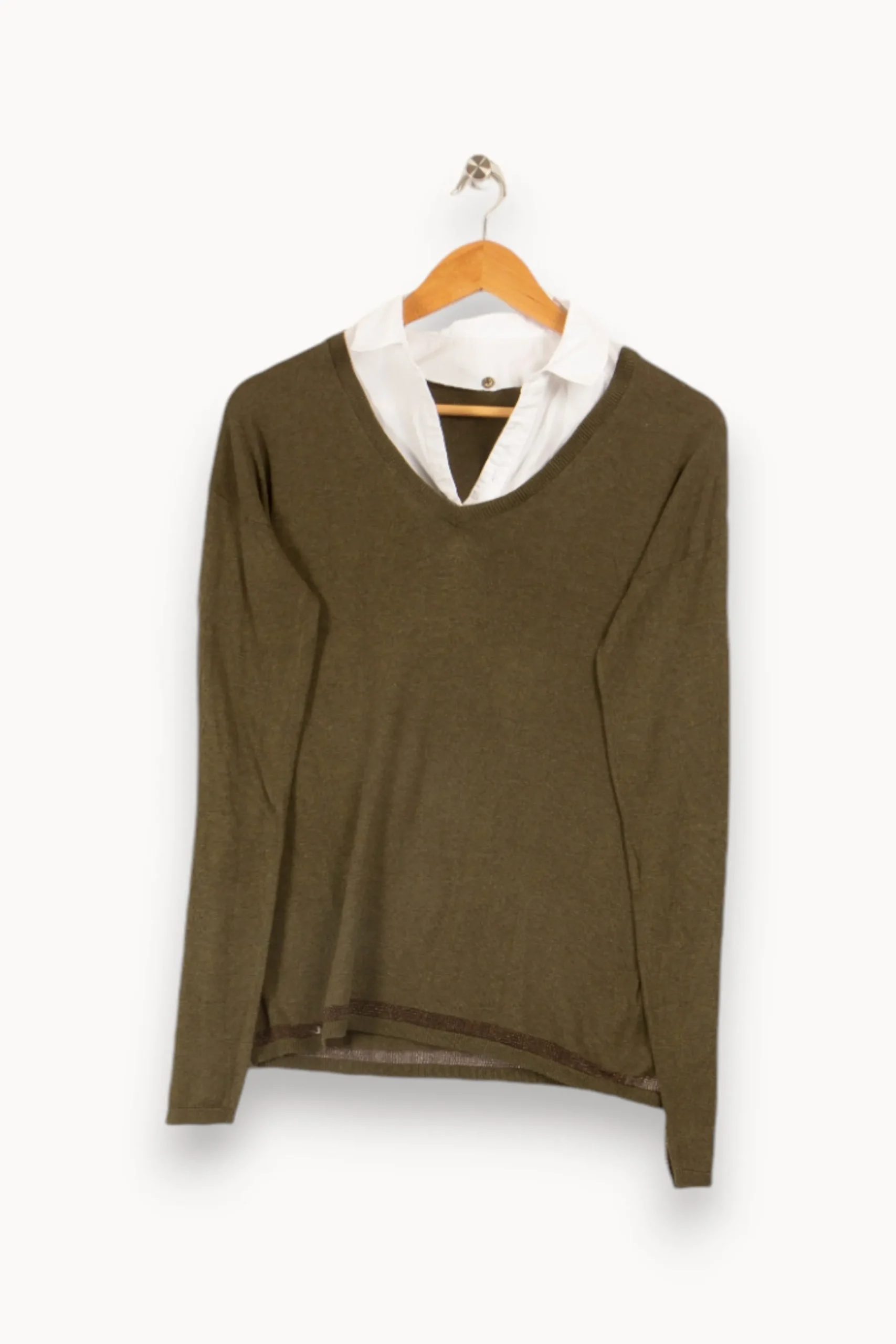 Flash Sale One Step Pull à col chemise - Taille L/40 Vert