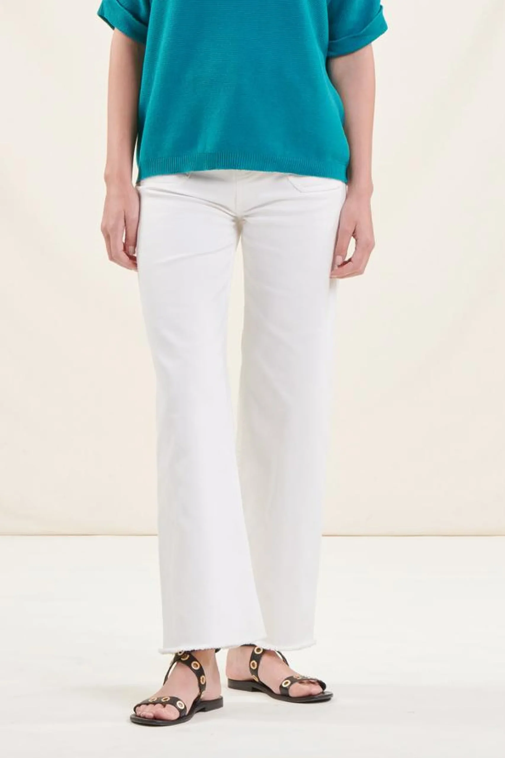 Store La Fée Maraboutée Pull vert manches courtes oversize en maille irisée - S/36 Blanc