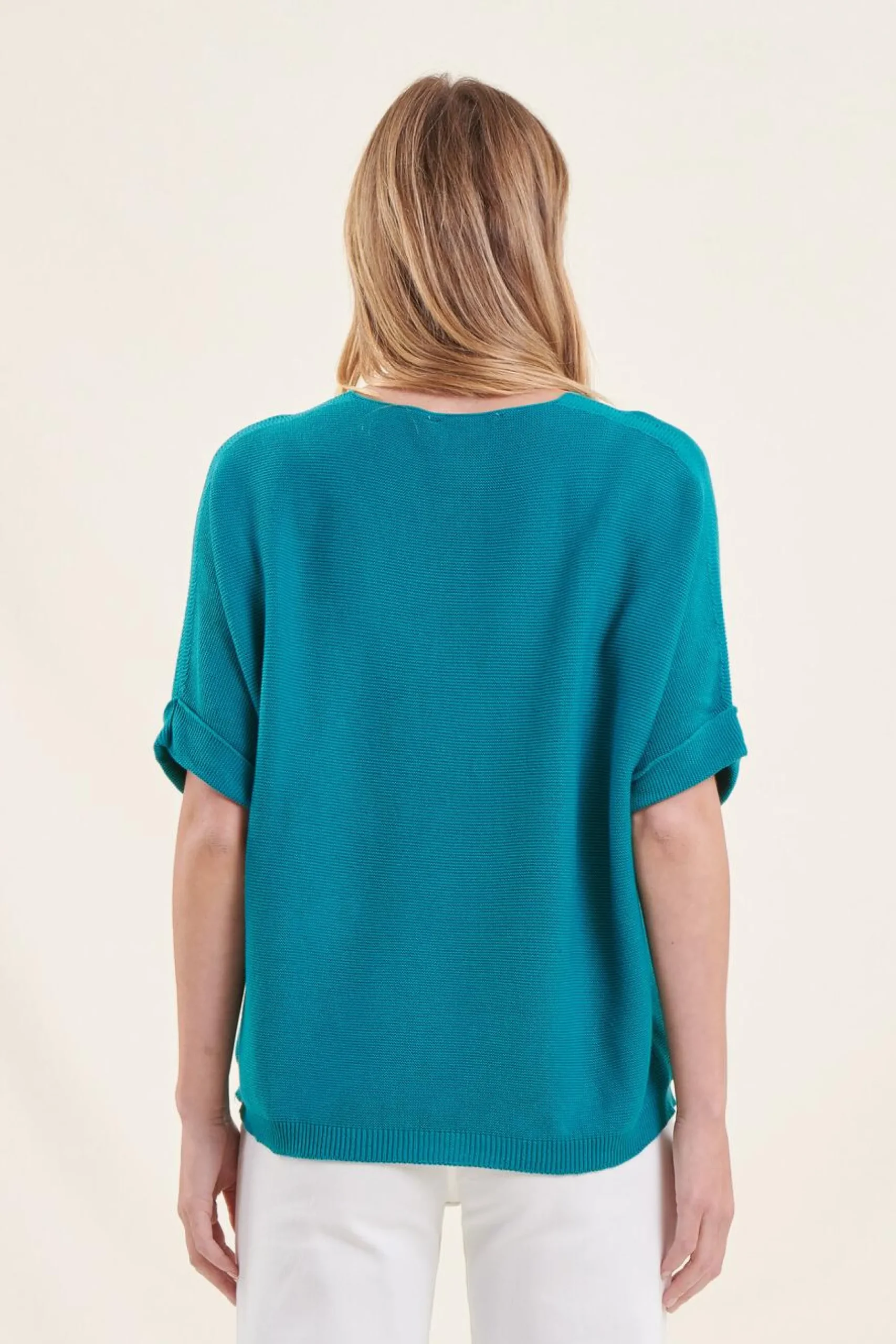 Store La Fée Maraboutée Pull vert manches courtes oversize en maille irisée - S/36 Blanc