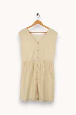 Outlet Des petits hauts Robe rayée brillante - Taille M/38 Beige
