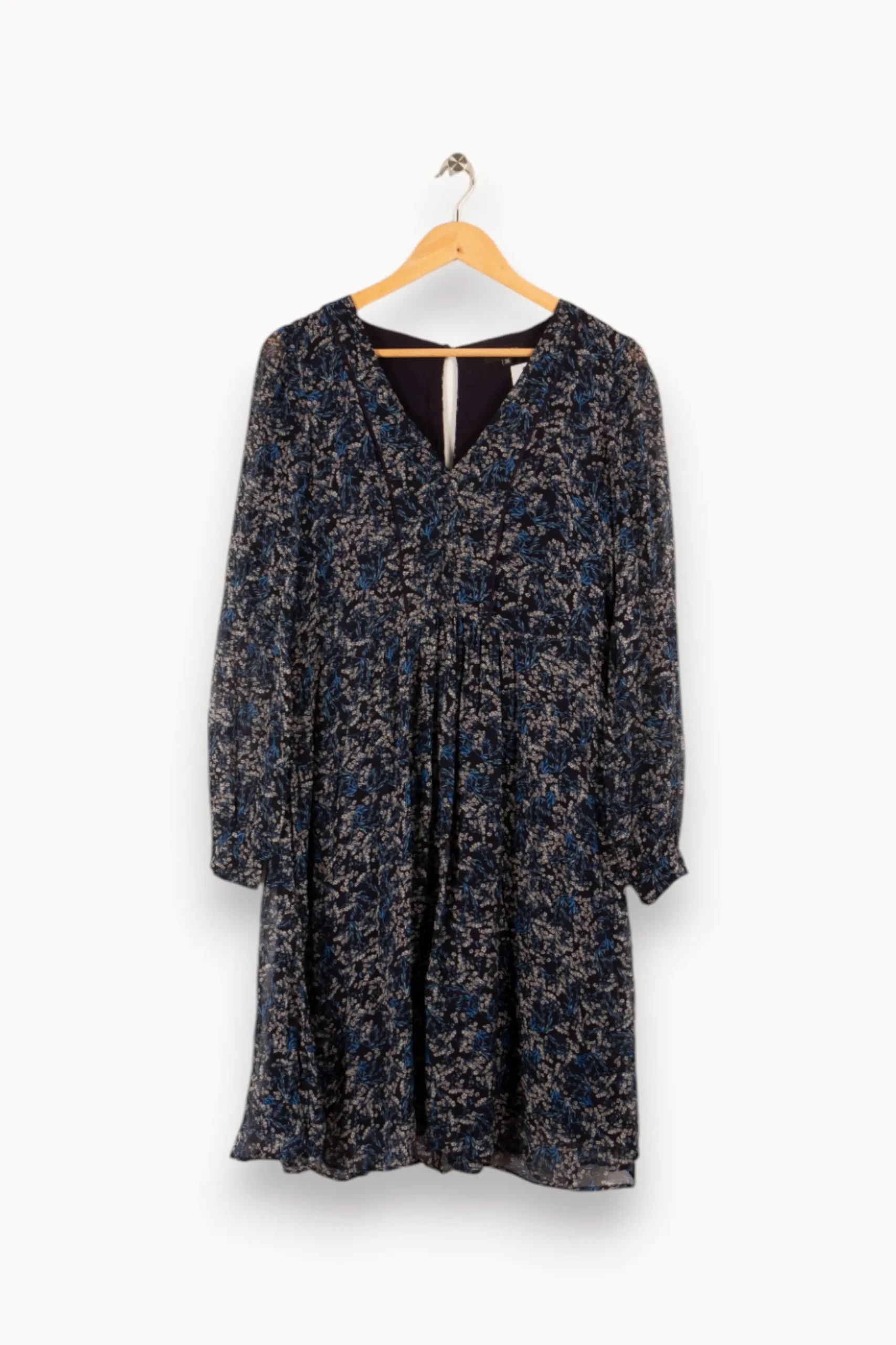 Sale Caroll Robe e fleurie - Taille S/36 Bleu