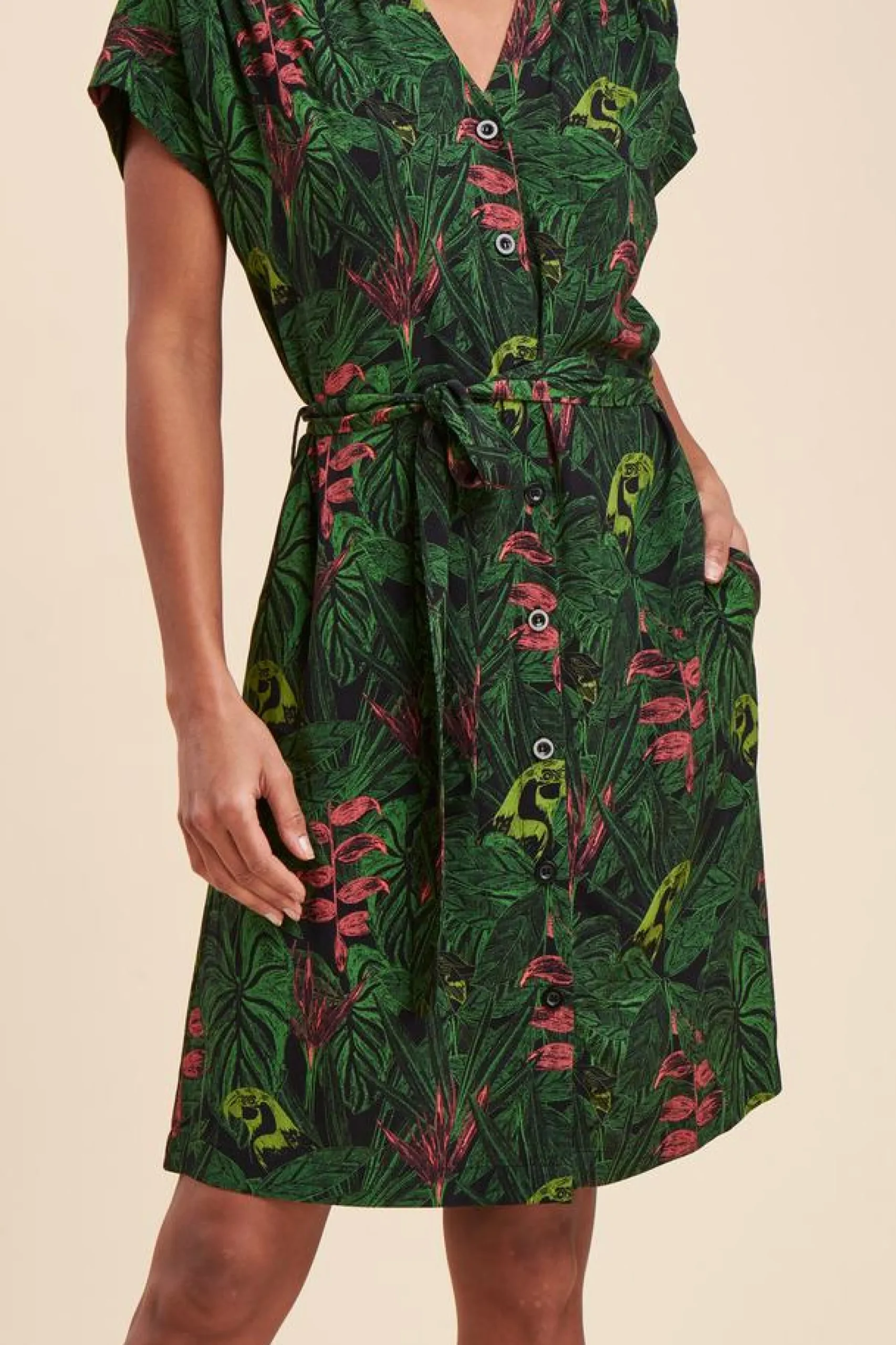 Cheap La Fée Maraboutée Robe chemise courte à imprimé végétal - S/36 Vert