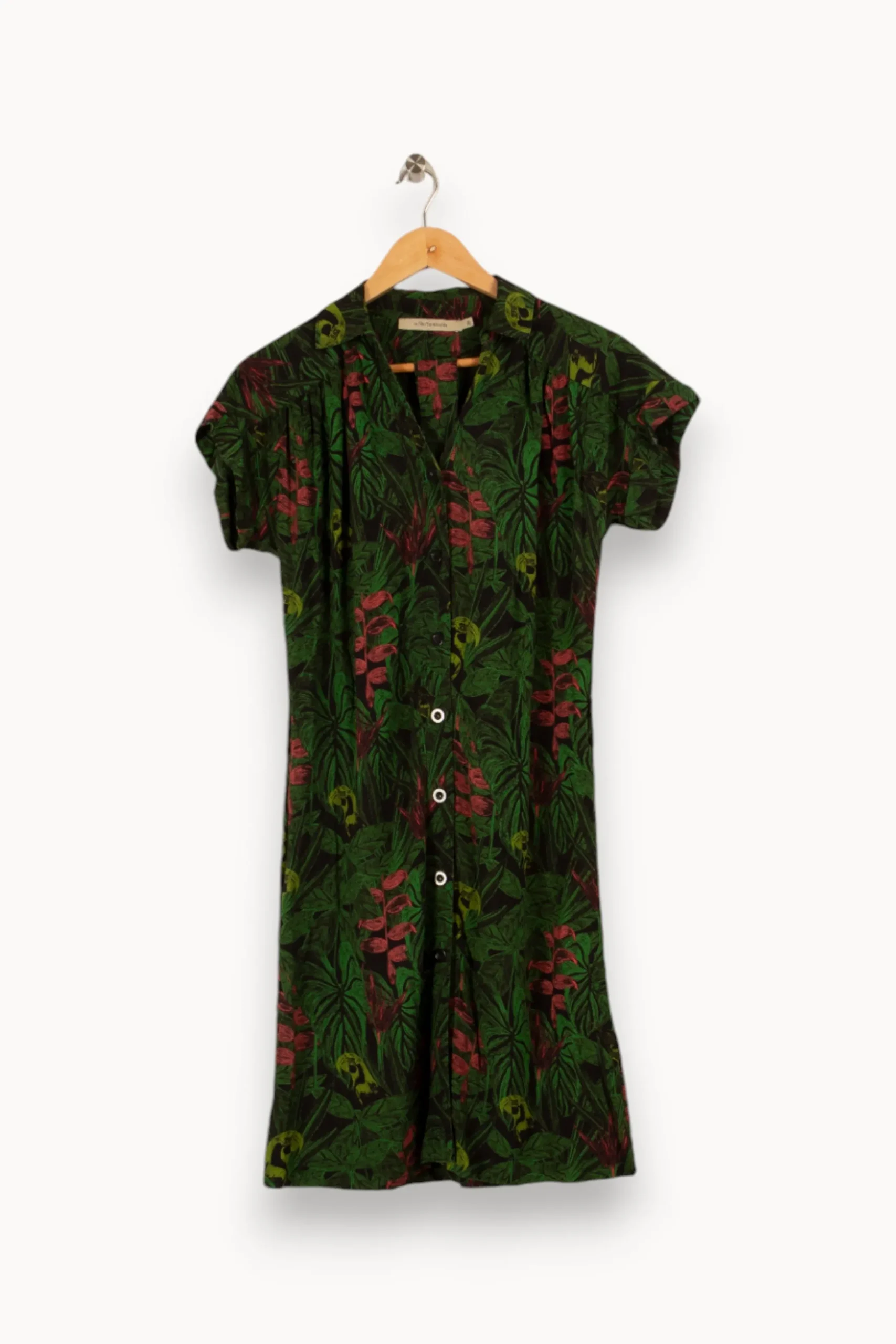 Cheap La Fée Maraboutée Robe chemise courte à imprimé végétal - S/36 Vert