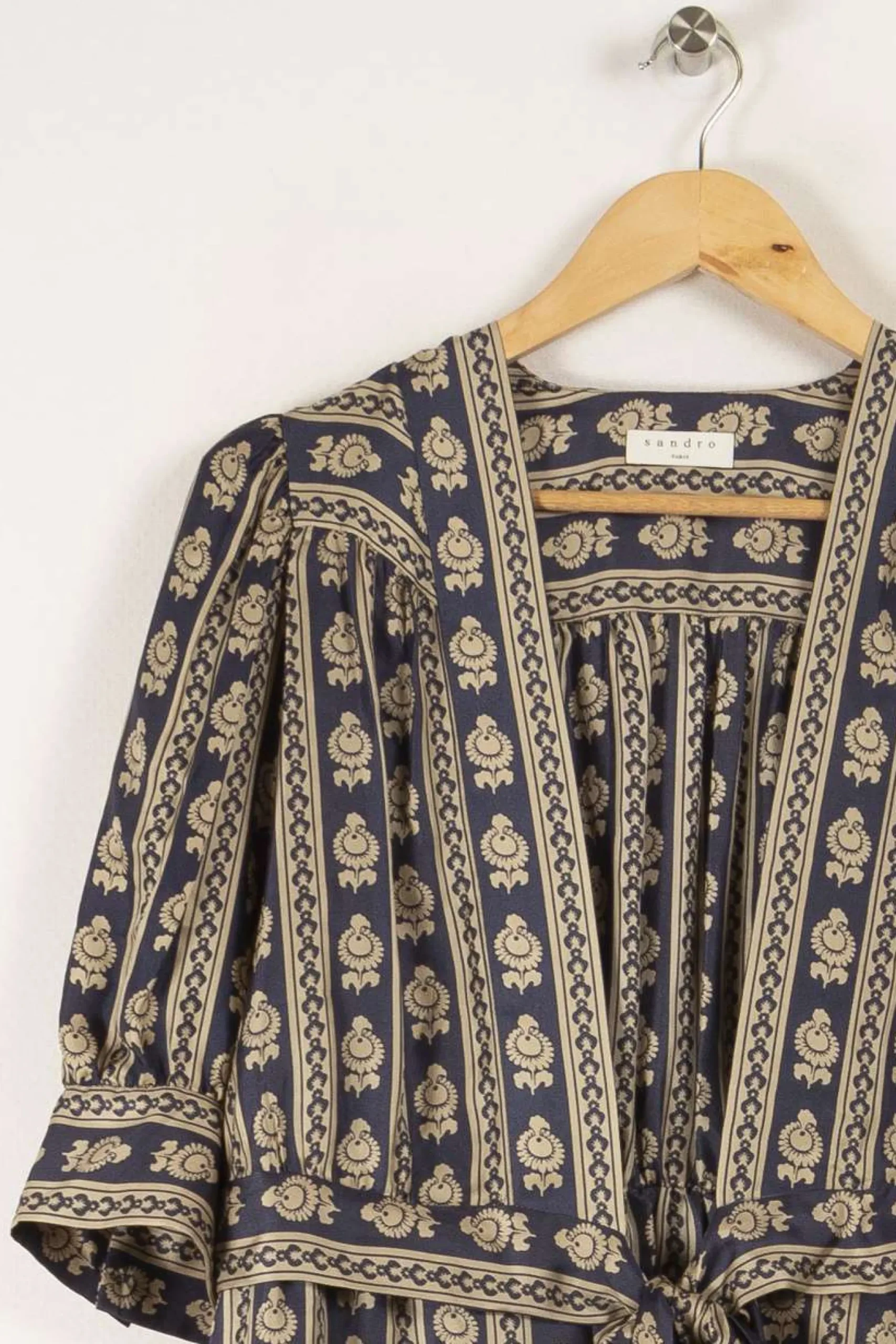 Store Sandro Robe en soie gris - Taille M/38 Bleu