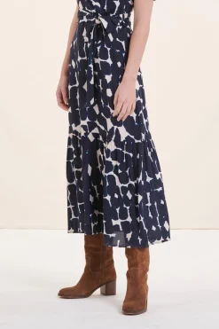 Outlet La Fée Maraboutée Robe longue cintrée bohème marine manches courtes - XS/34 Bleu