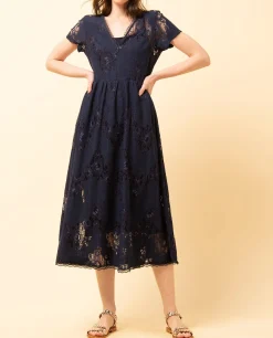 Store La Fée Maraboutée Robe manches courtes en dentelle - L/40 Bleu