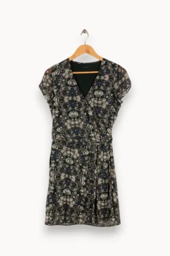 Hot IKKS Robe verte à motif floral - Taille XS/34 Bleu