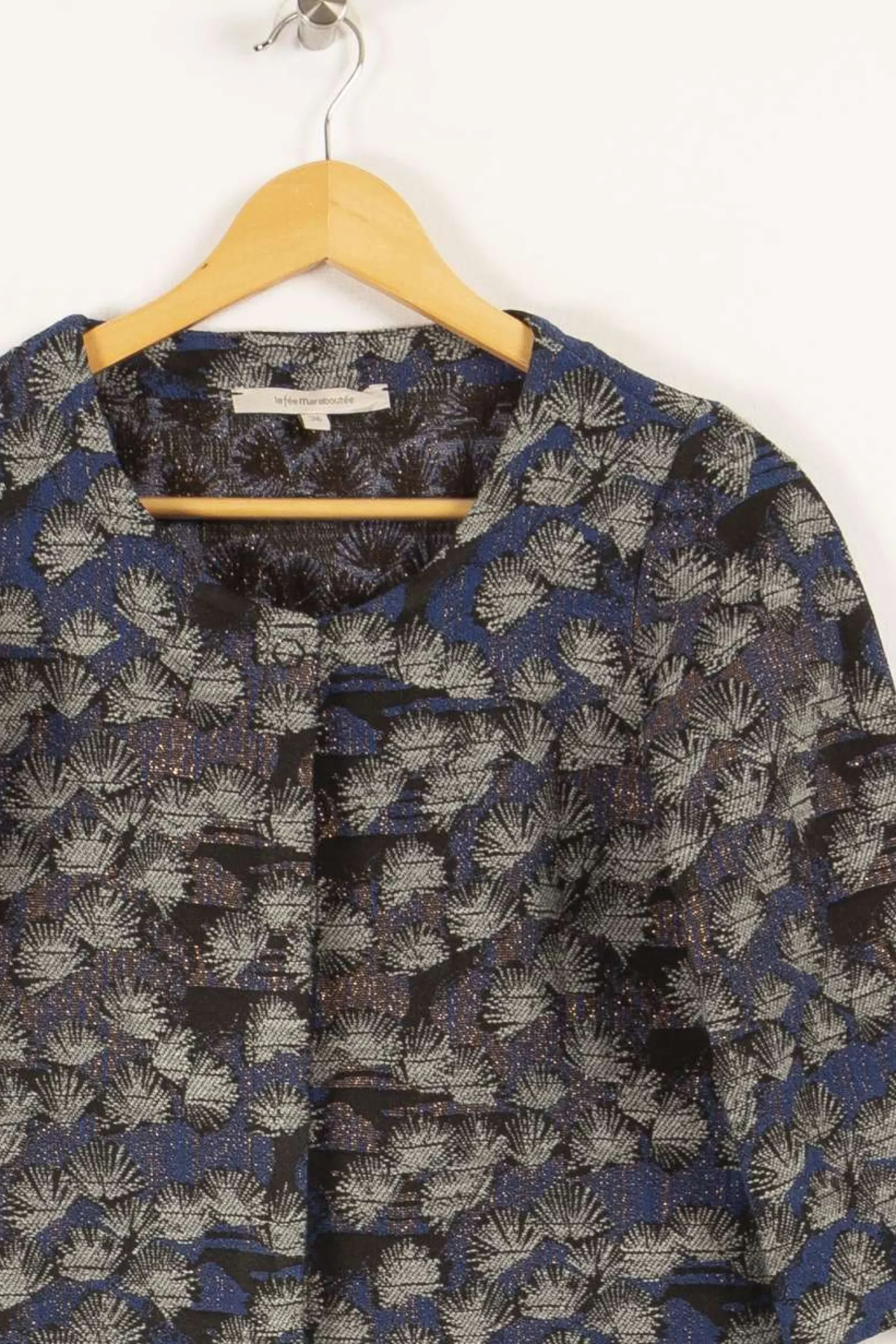 Shop La Fée Maraboutée Veste courte en brocart - S/36 Bleu
