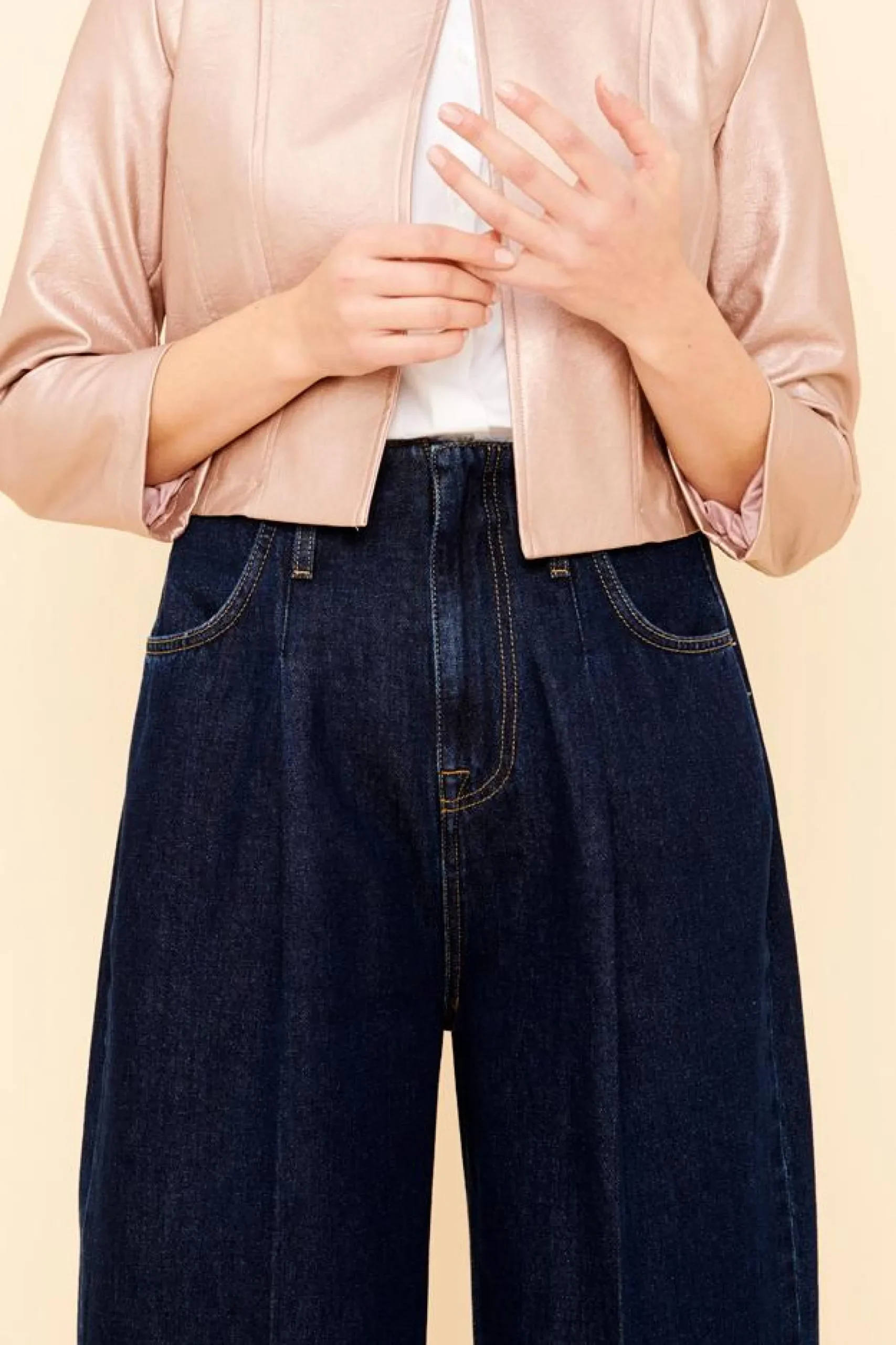 New La Fée Maraboutée Veste courte façon cuir - L/40 Rose
