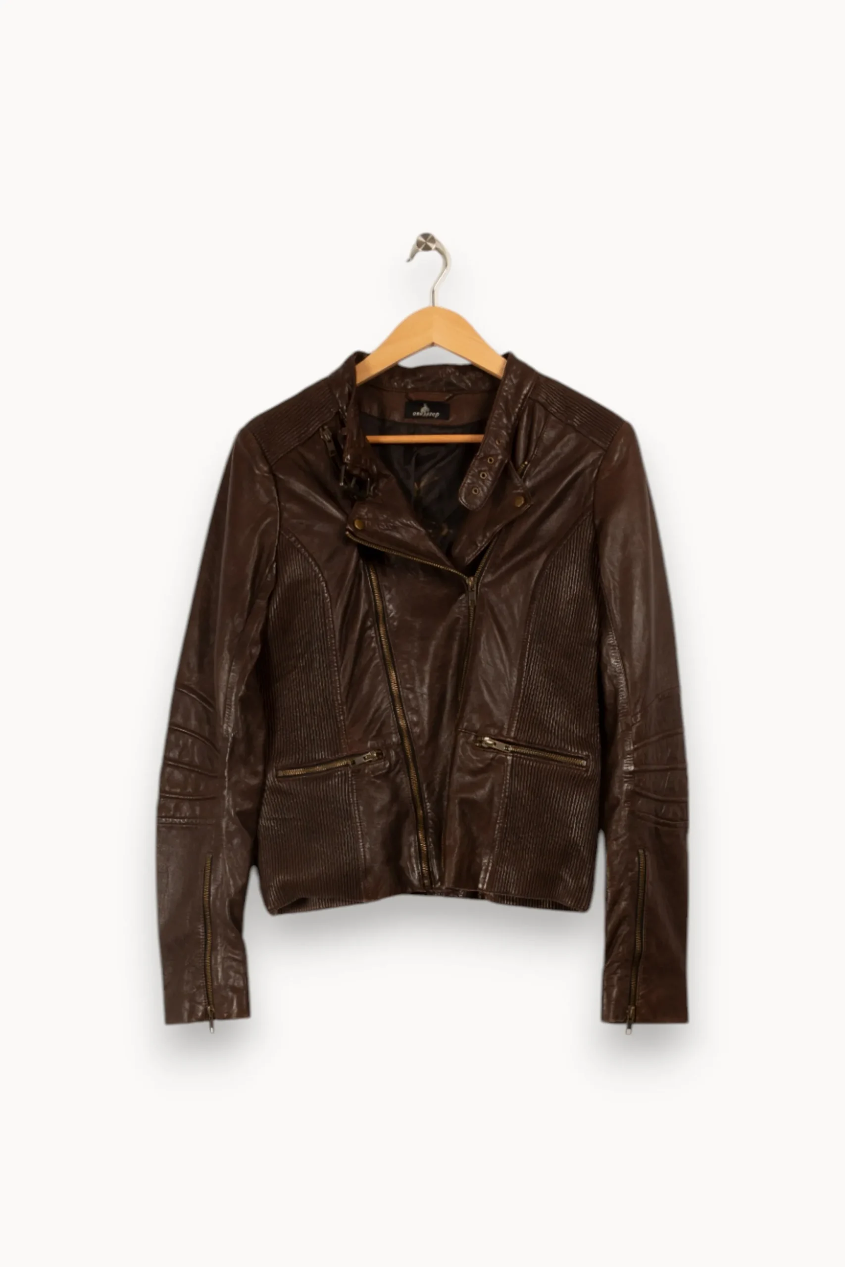 Online One Step Veste en cuir foncé - Taille L/40 Marron