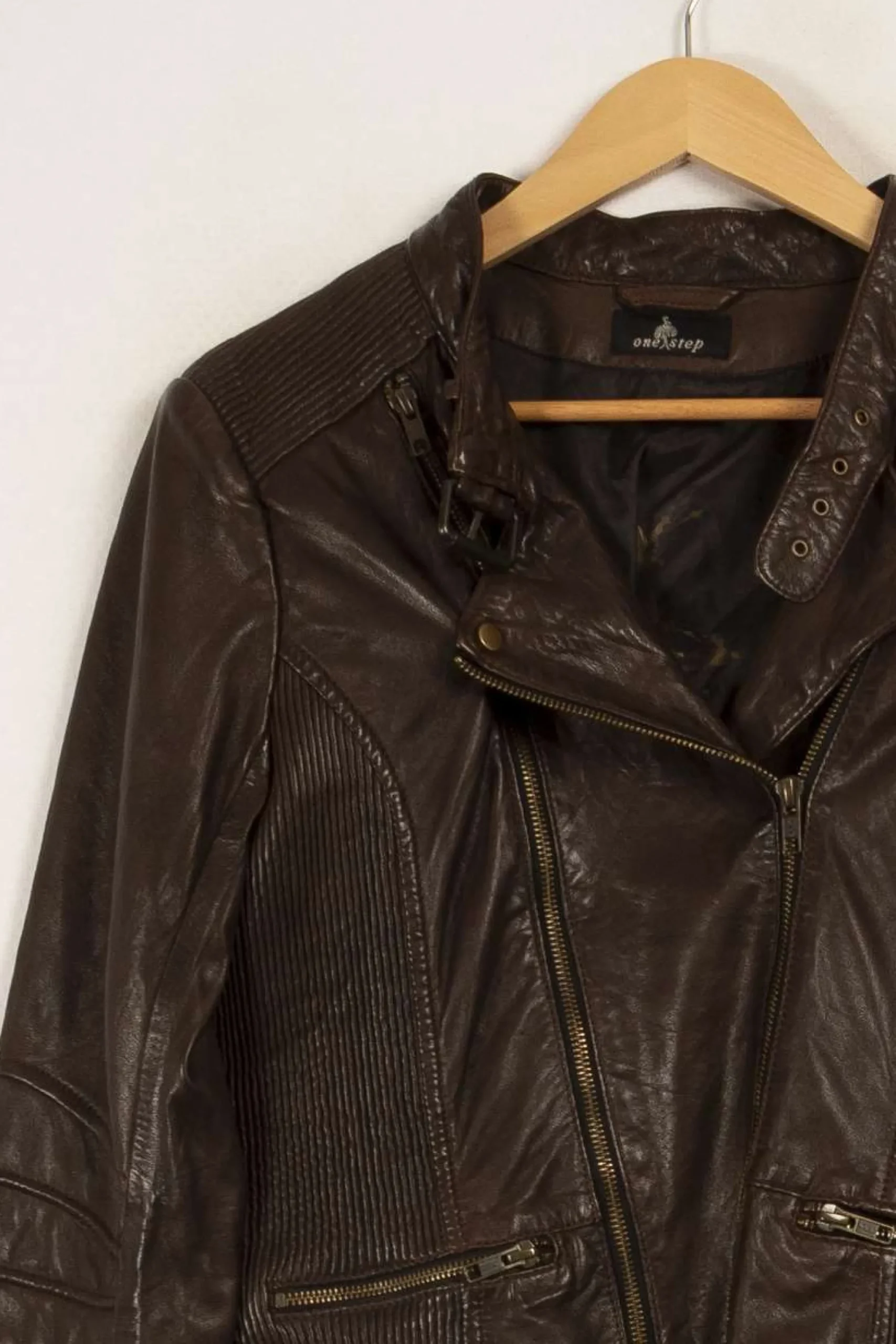 Online One Step Veste en cuir foncé - Taille L/40 Marron
